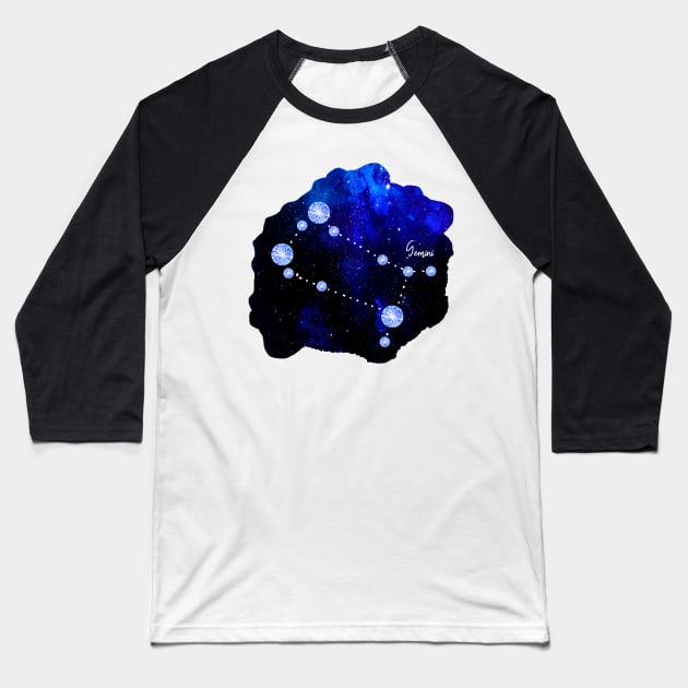 Star Signs and Birth Stones - Gemini Constellation in Sapphire Baseball T-Shirt by AnnieBCreative